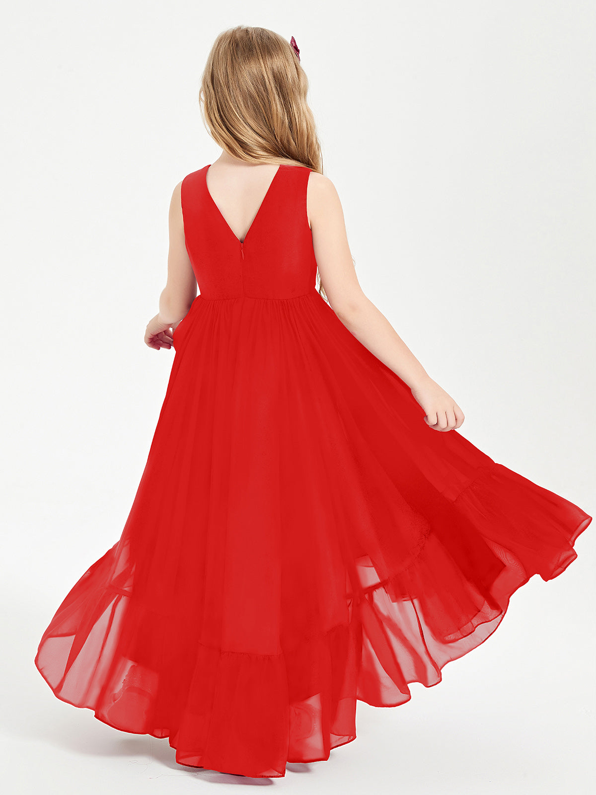 Cascading Skirt Boho Dresses for Junior Bridesmaids Red